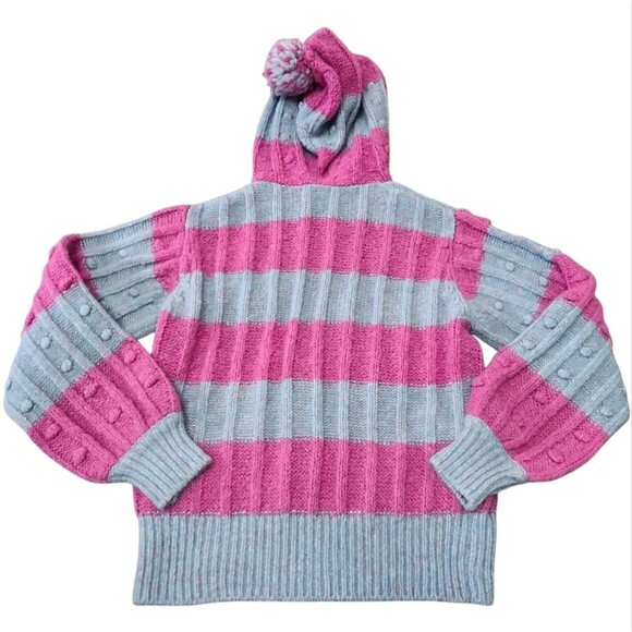 LoveShackFancy Tirzah Pink and Gray Striped Hooded Zip Up Sweater. Sz. XXS - Picture 2 of 7